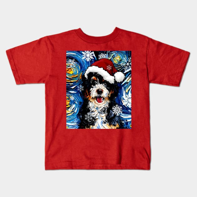 Bernedoodle Santa Kids T-Shirt by sagittariusgallery